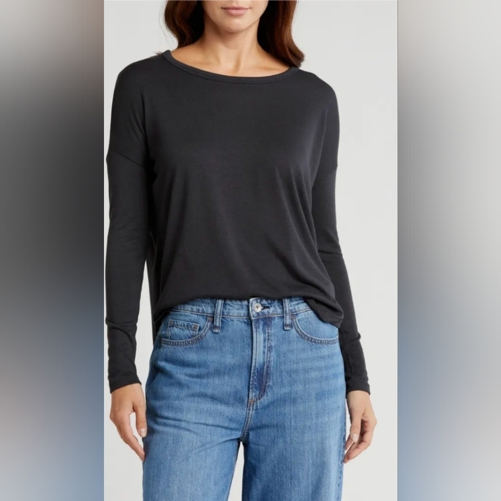 rag & bone Lea Long Sleeve T-Shirt, Color Black Size XS-TP